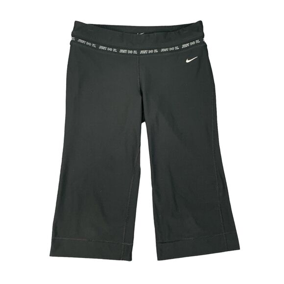 Nike Leggings Womens Medium Black Dri Fit Wide Leg Just Dot It Banded Cropped - Picture 1 of 13